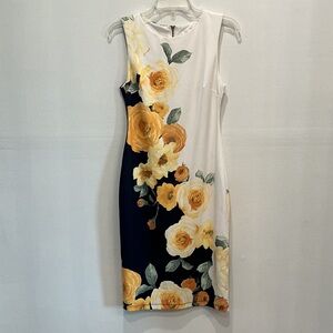 Elegant Floral Midi Dress - Yellow and White